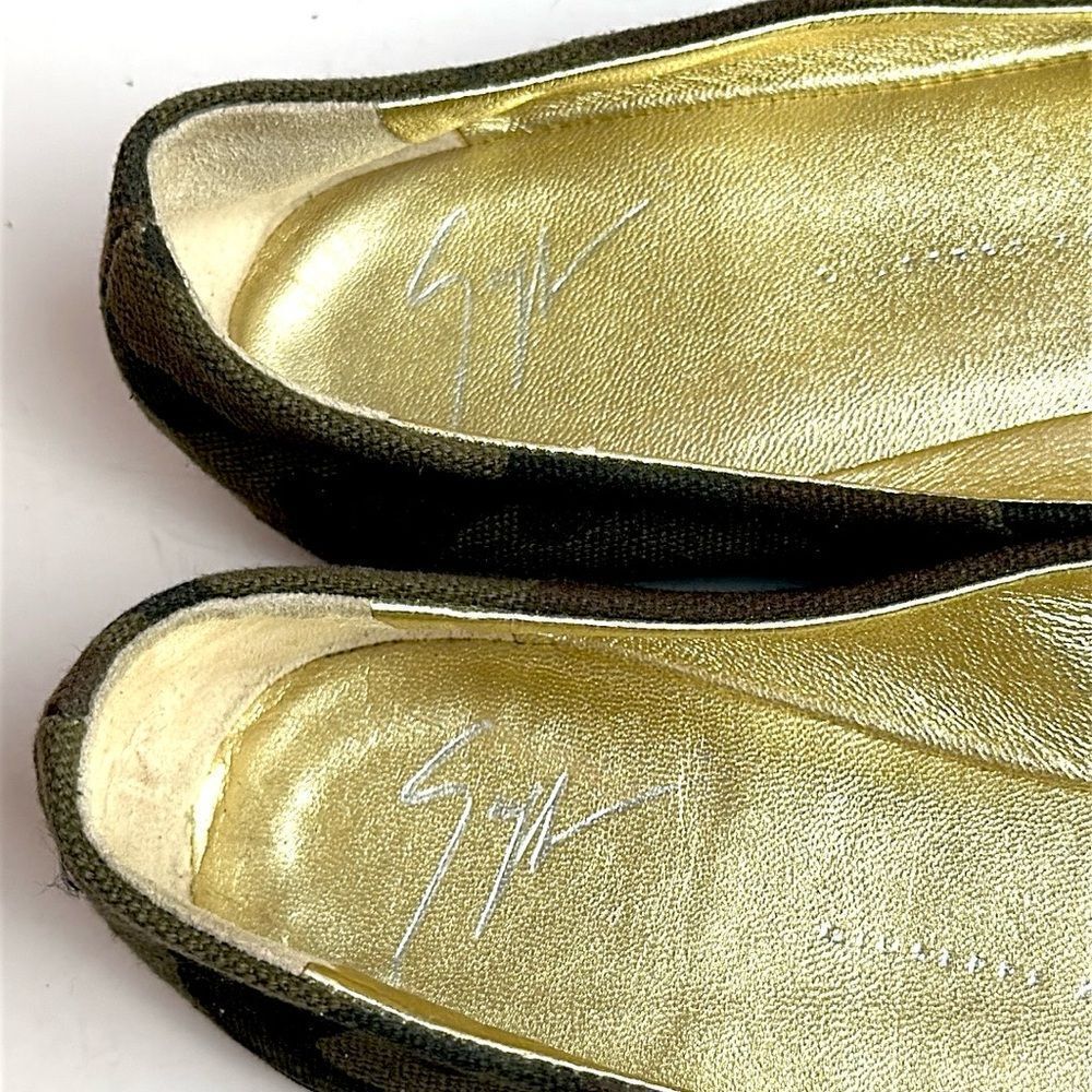 Giuseppe Zanotti Green Camouflage Canvas Crystal Skull Ballet Flats Size 40 US10 - Picture 8 of 15